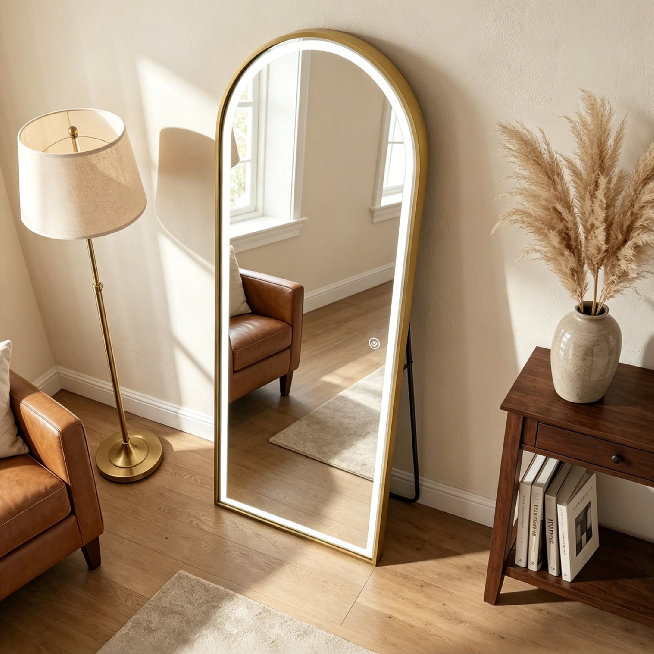 Full Length Arched LED Mirror 180cm x 80cm Freestanding Wall Mounted Gold Frame Dimmable-FLM62