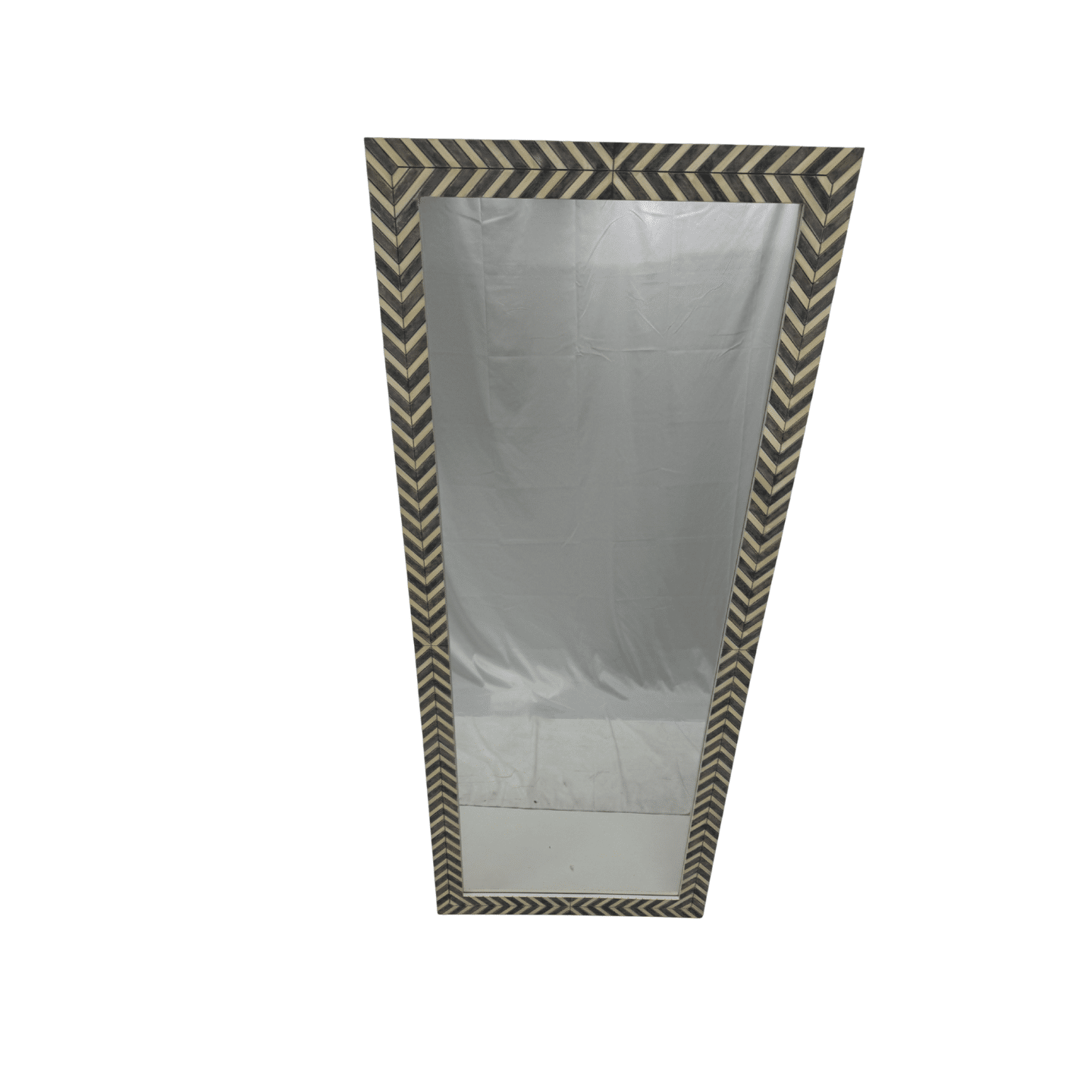 Zebra Fishbone Full Height Mirror 183cm x 76cm Brown Grey Wall Mount MDF Frame