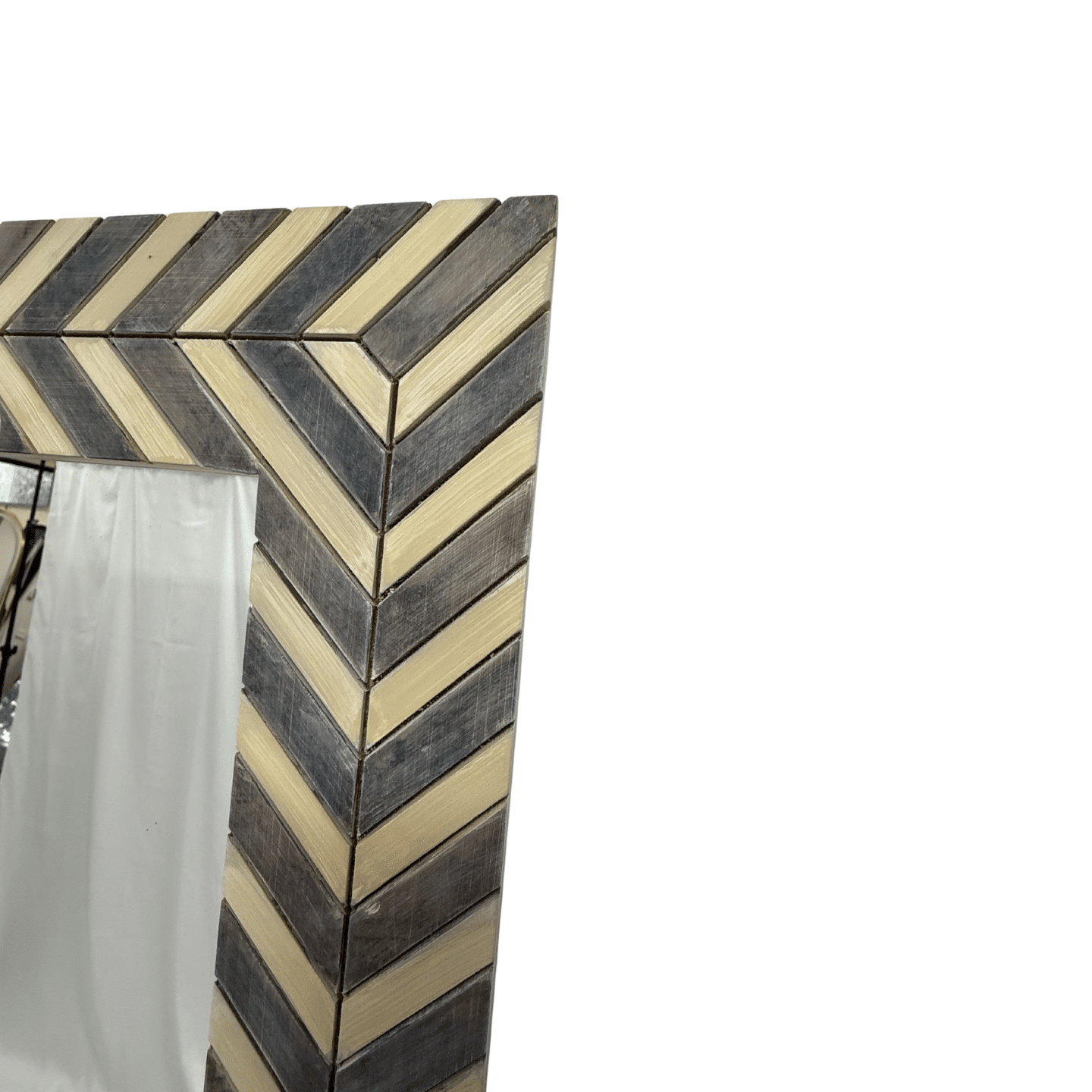 Zebra Fishbone Full Height Mirror 183cm x 76cm Brown Grey Wall Mount MDF Frame
