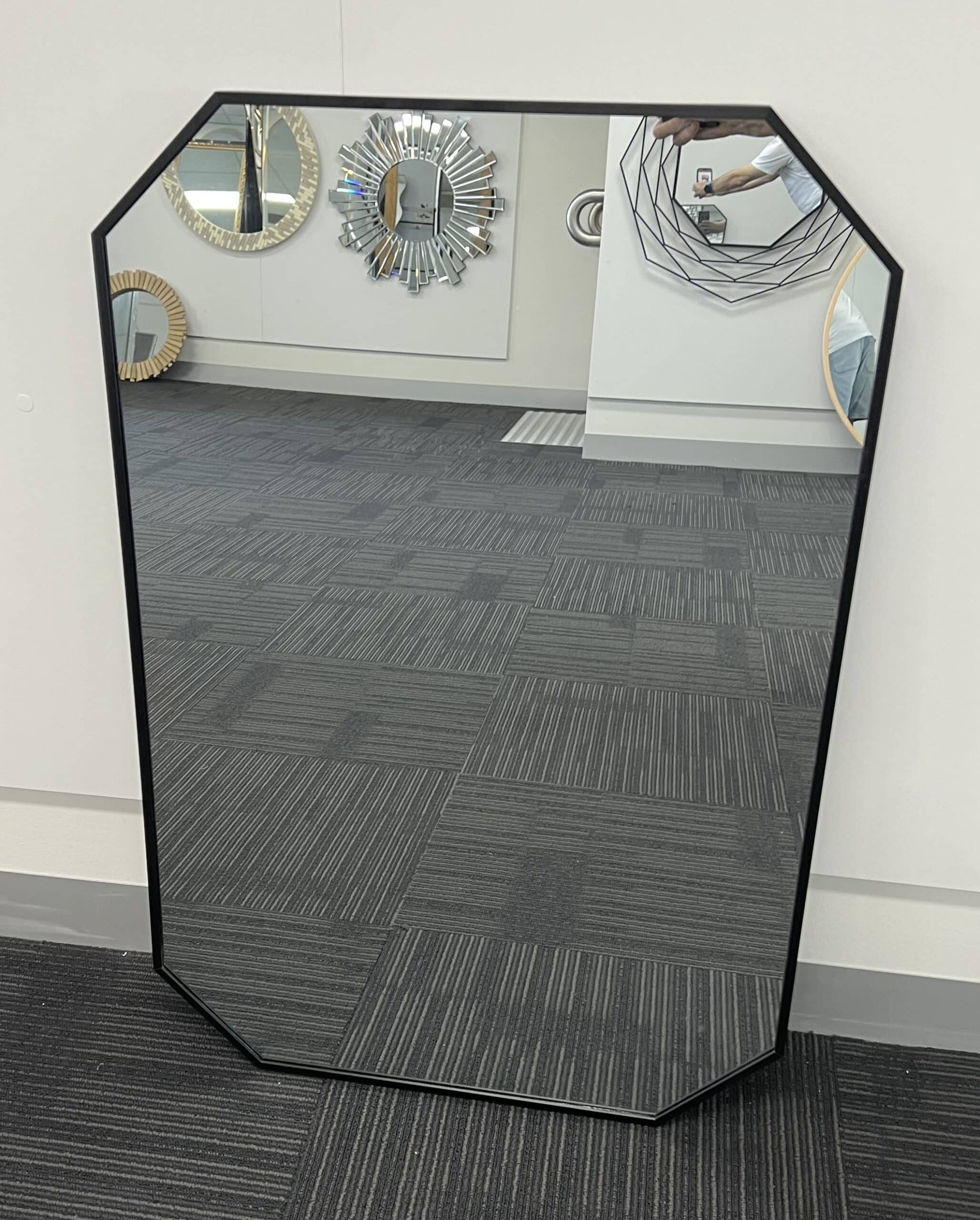Star Octagon Mirror 90cm x 60cm Black Aluminium Frame Modern Wall Décor
