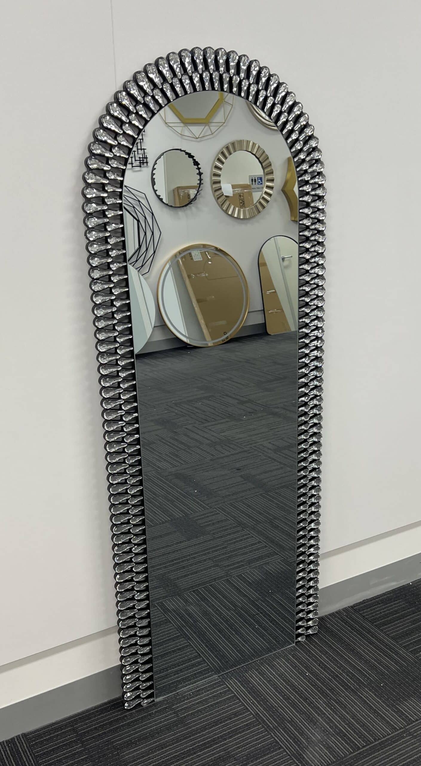 Diamond Water Drop Arch Wall Mirror 200cm x 100cm Silver Acrylic Frame