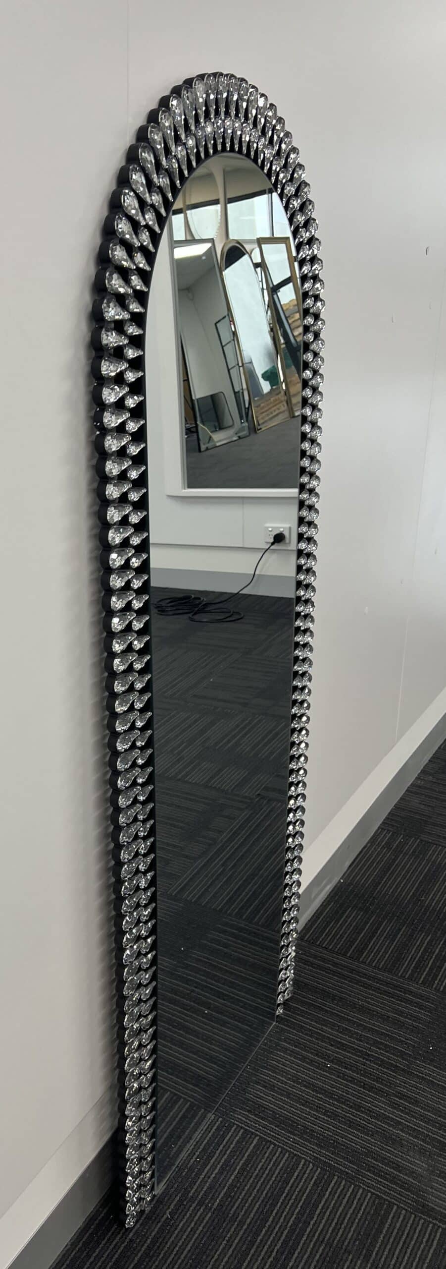 Diamond Water Drop Arch Wall Mirror 150cm x 60cm Silver Acrylic Frame