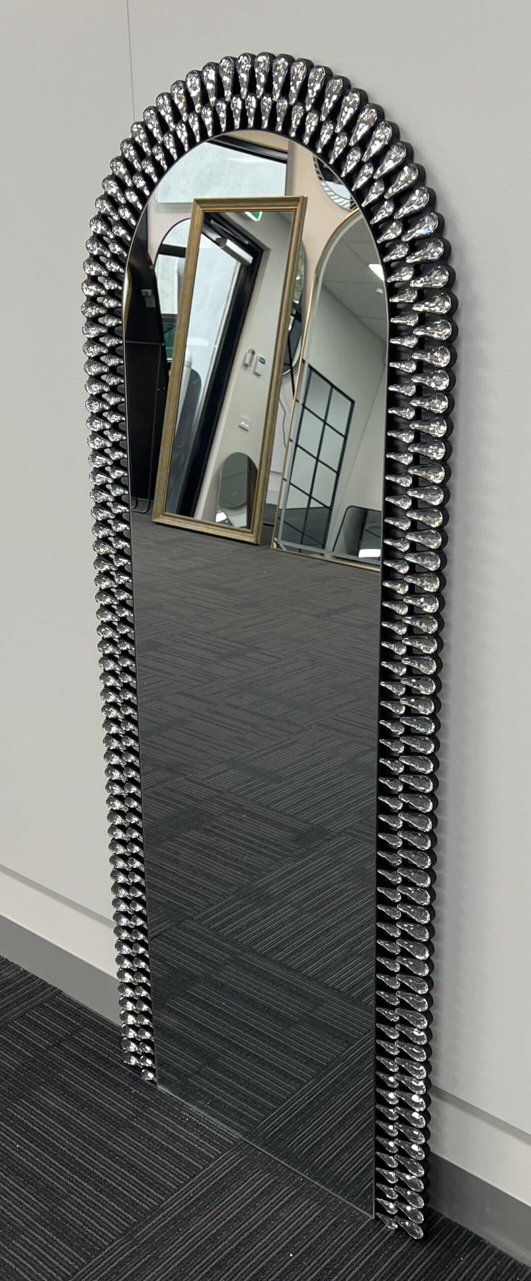 Diamond Water Drop Arch Wall Mirror 150cm x 60cm Silver Acrylic Frame
