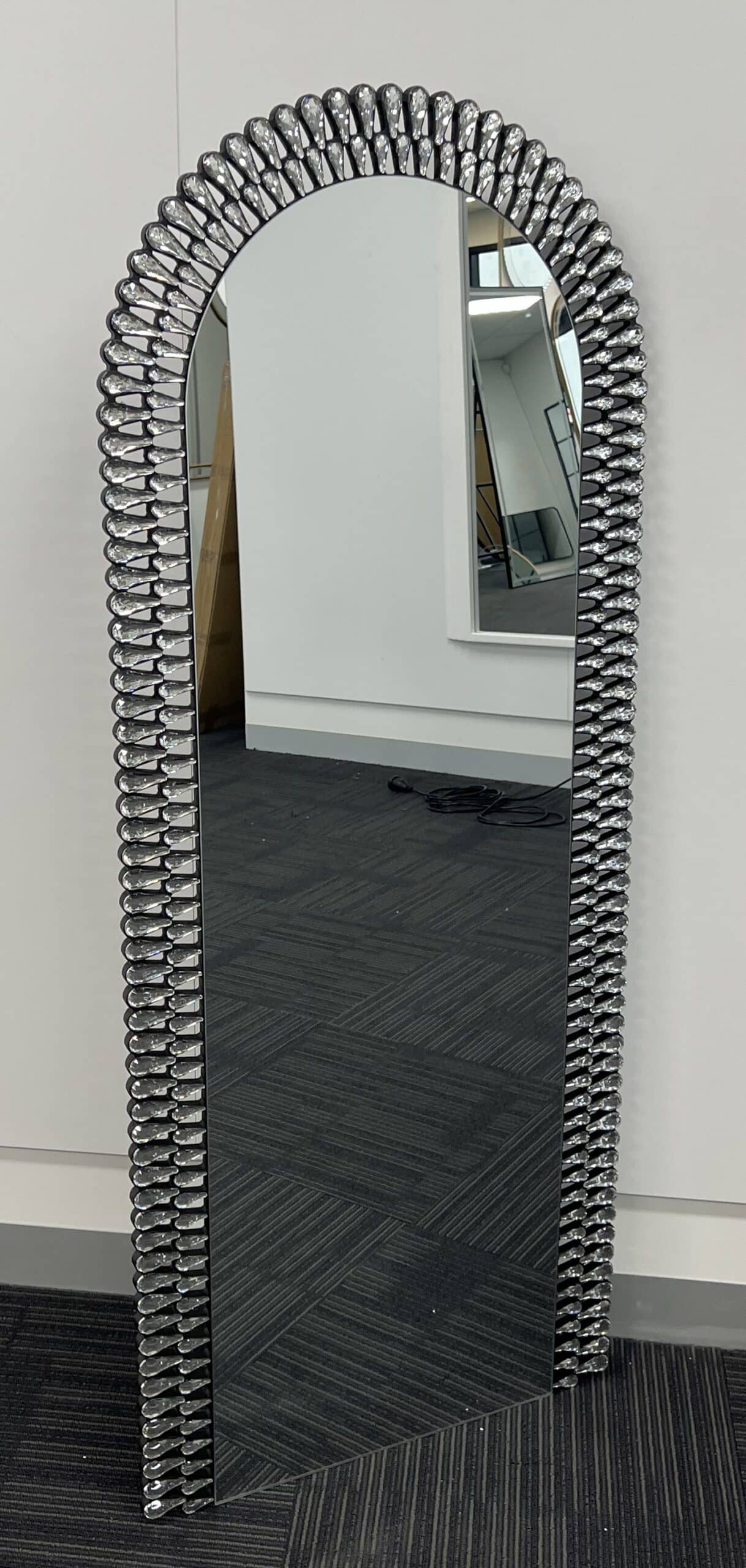 Diamond Water Drop Arch Wall Mirror 150cm x 60cm Silver Acrylic Frame