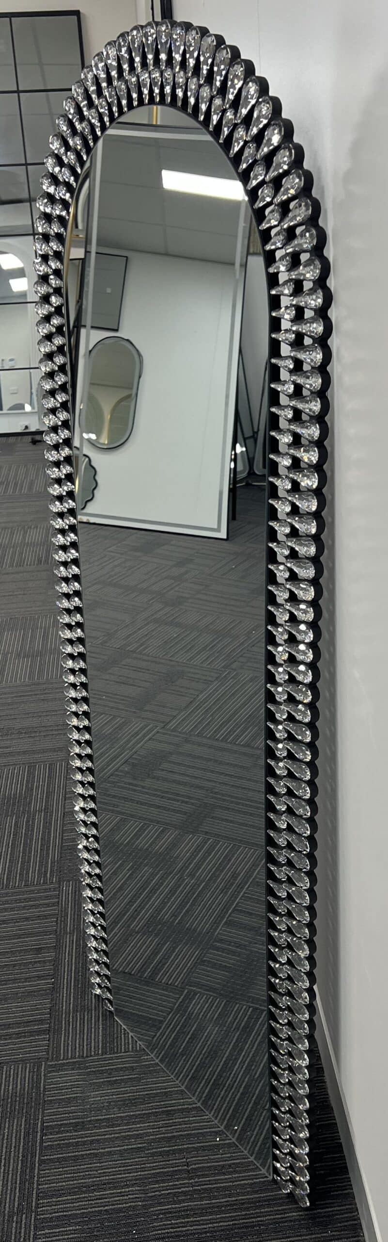 Diamond Water Drop Arch Wall Mirror 150cm x 60cm Silver Acrylic Frame