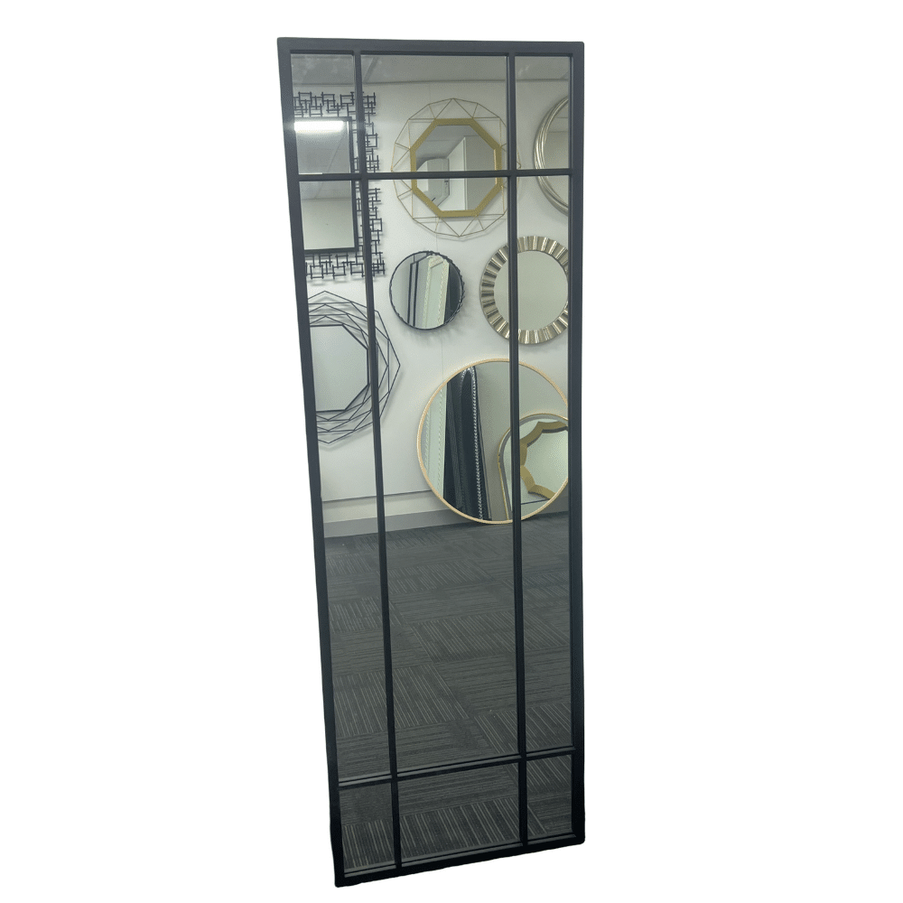 Industrial Iron Grid Black Rectangular 150cm x 50cm Full Length Wall Mirror