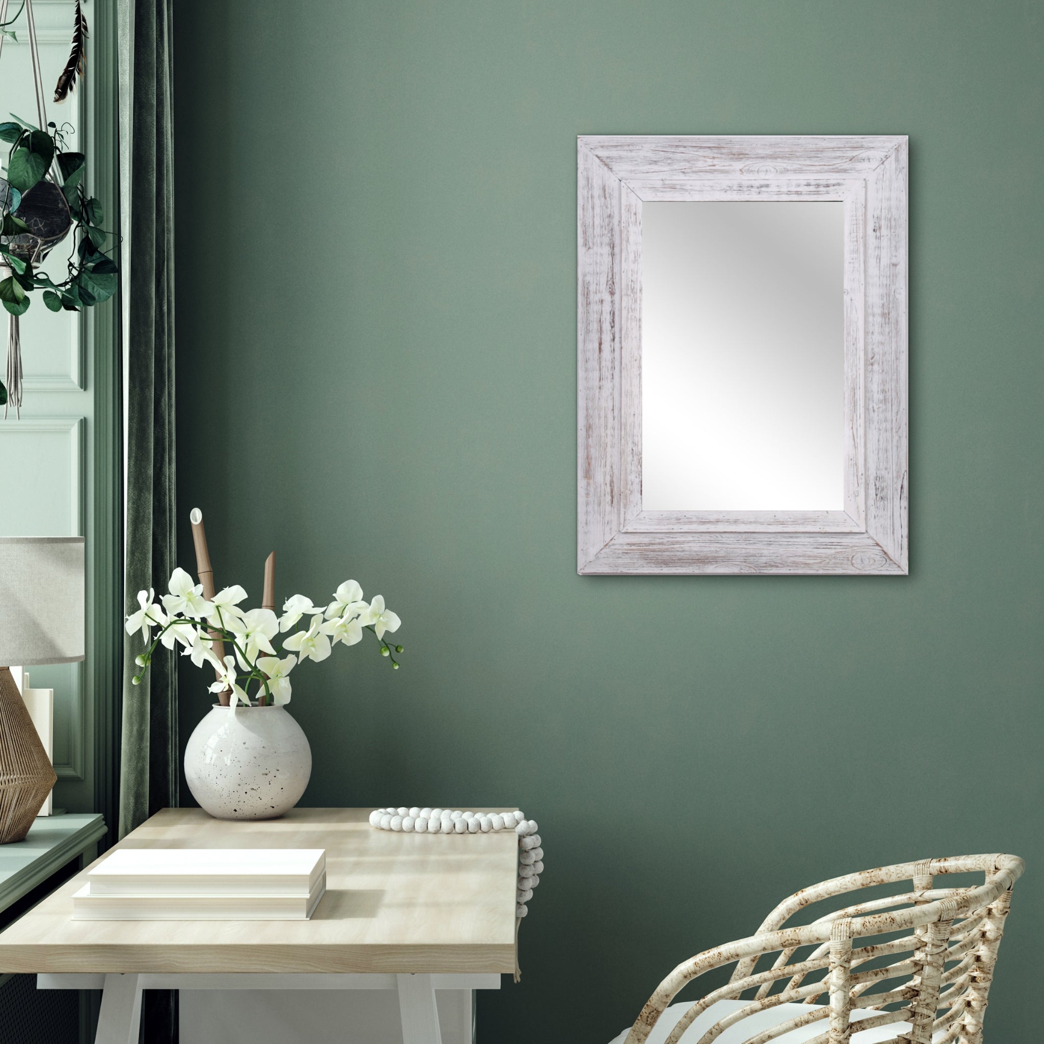 White Wash Wood Frame Wall Mirror