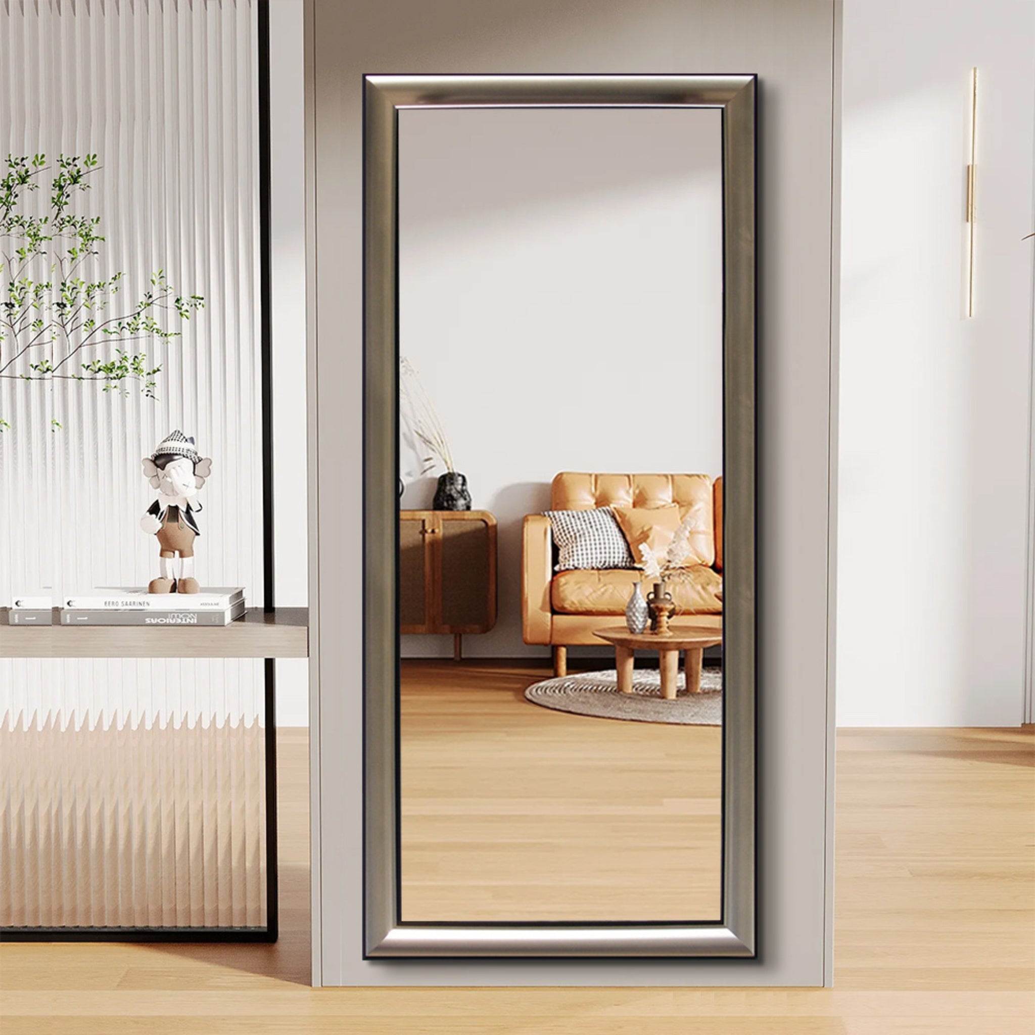 Modern Silver Frame Full Length Mirror