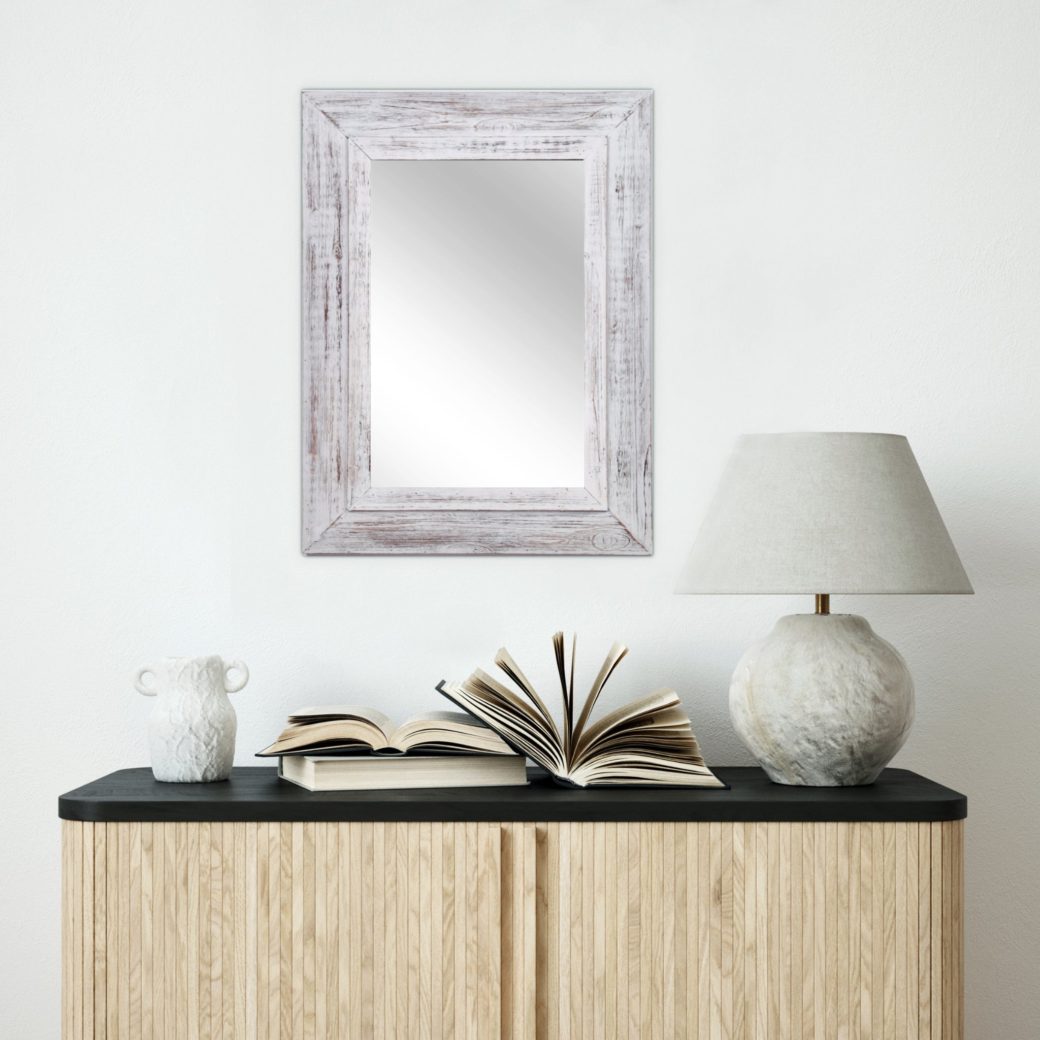 White Wash Wood Frame Wall Mirror