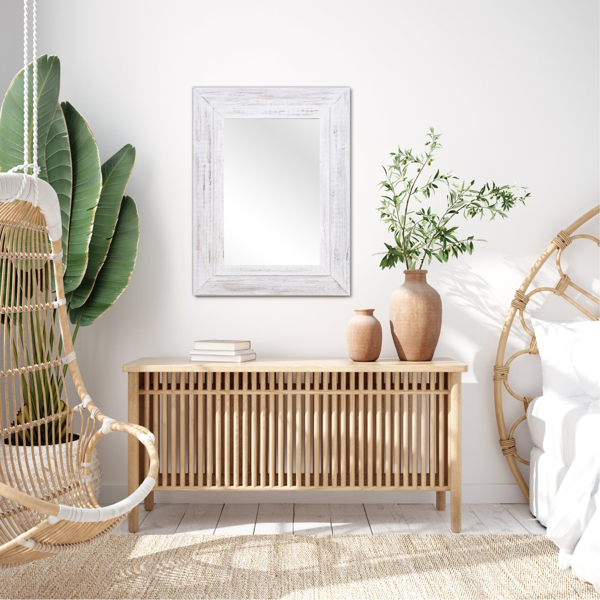 White Wash Wood Frame Wall Mirror