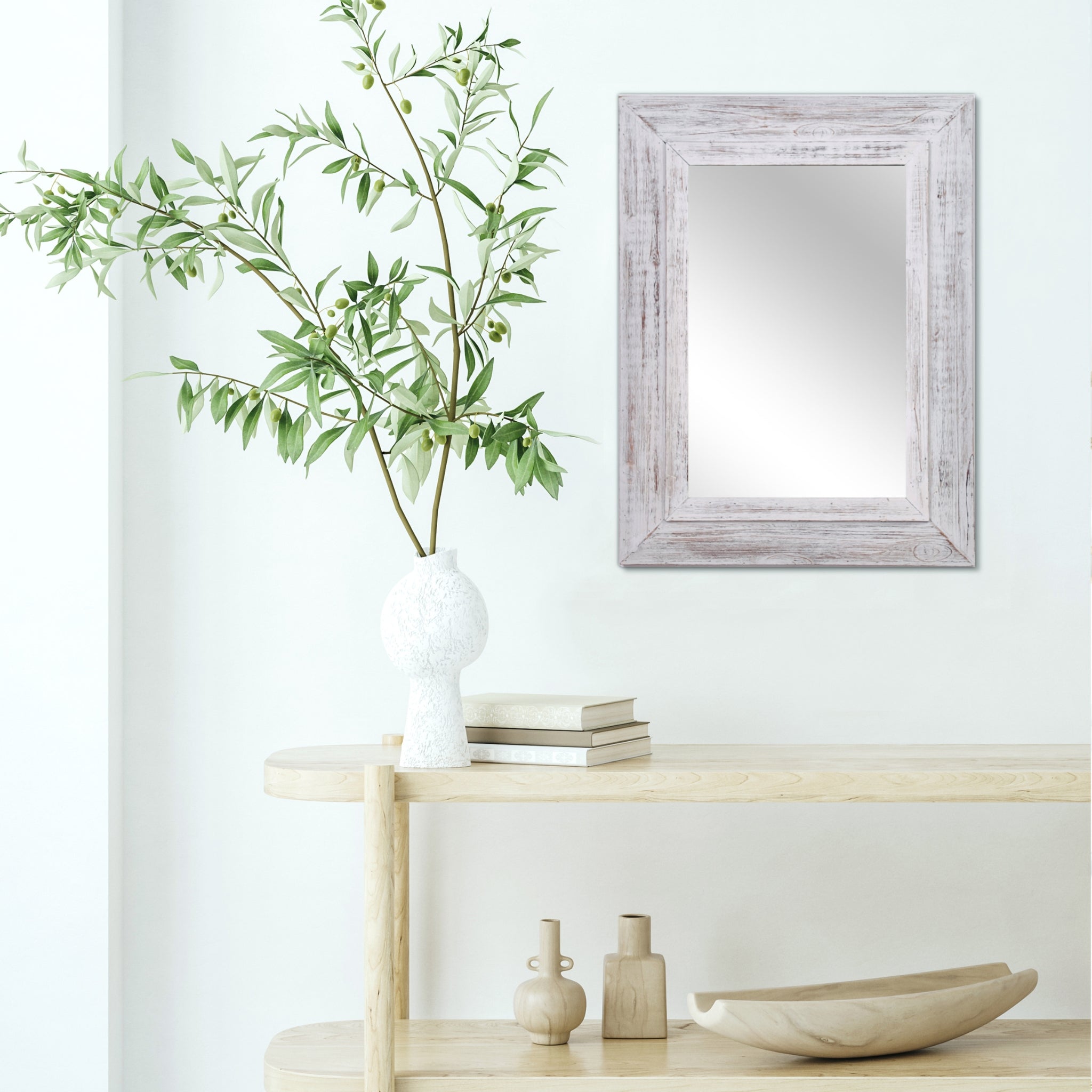 White Wash Wood Frame Wall Mirror