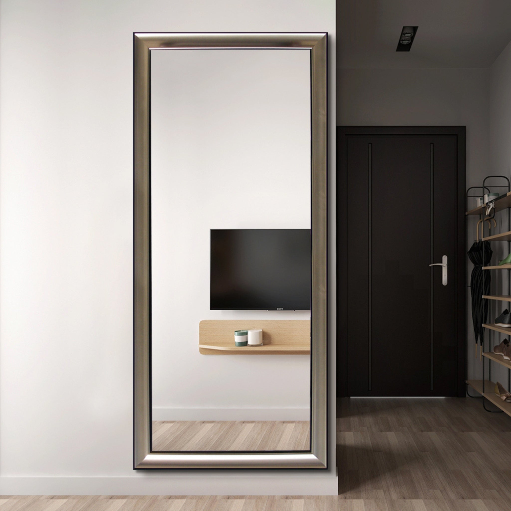 Modern Silver Frame Full Length Mirror