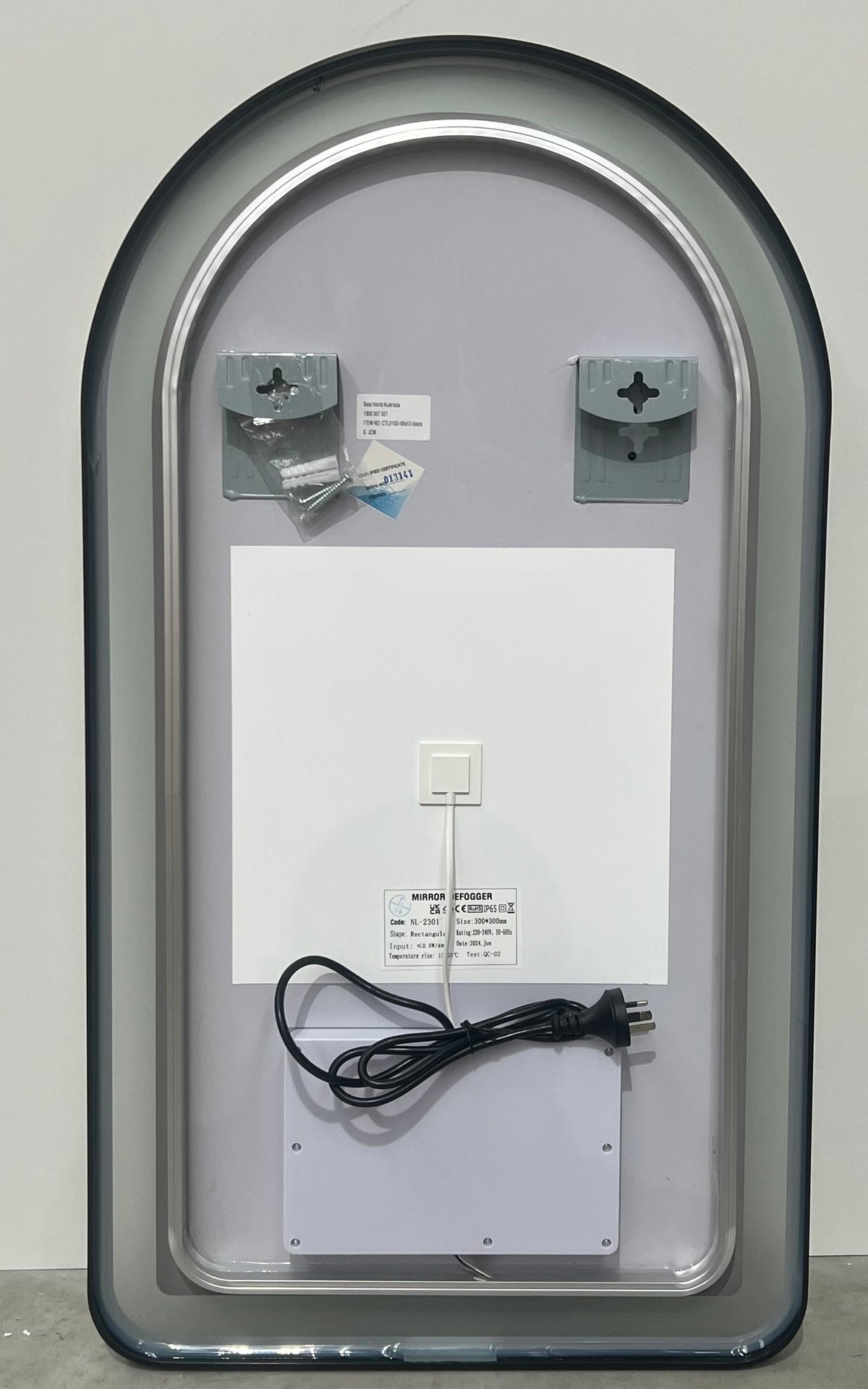 Arched LED Black Frame Wall Mirror 130cm x 70cm Frosted Dimmable Vanity Defogger - FLM103