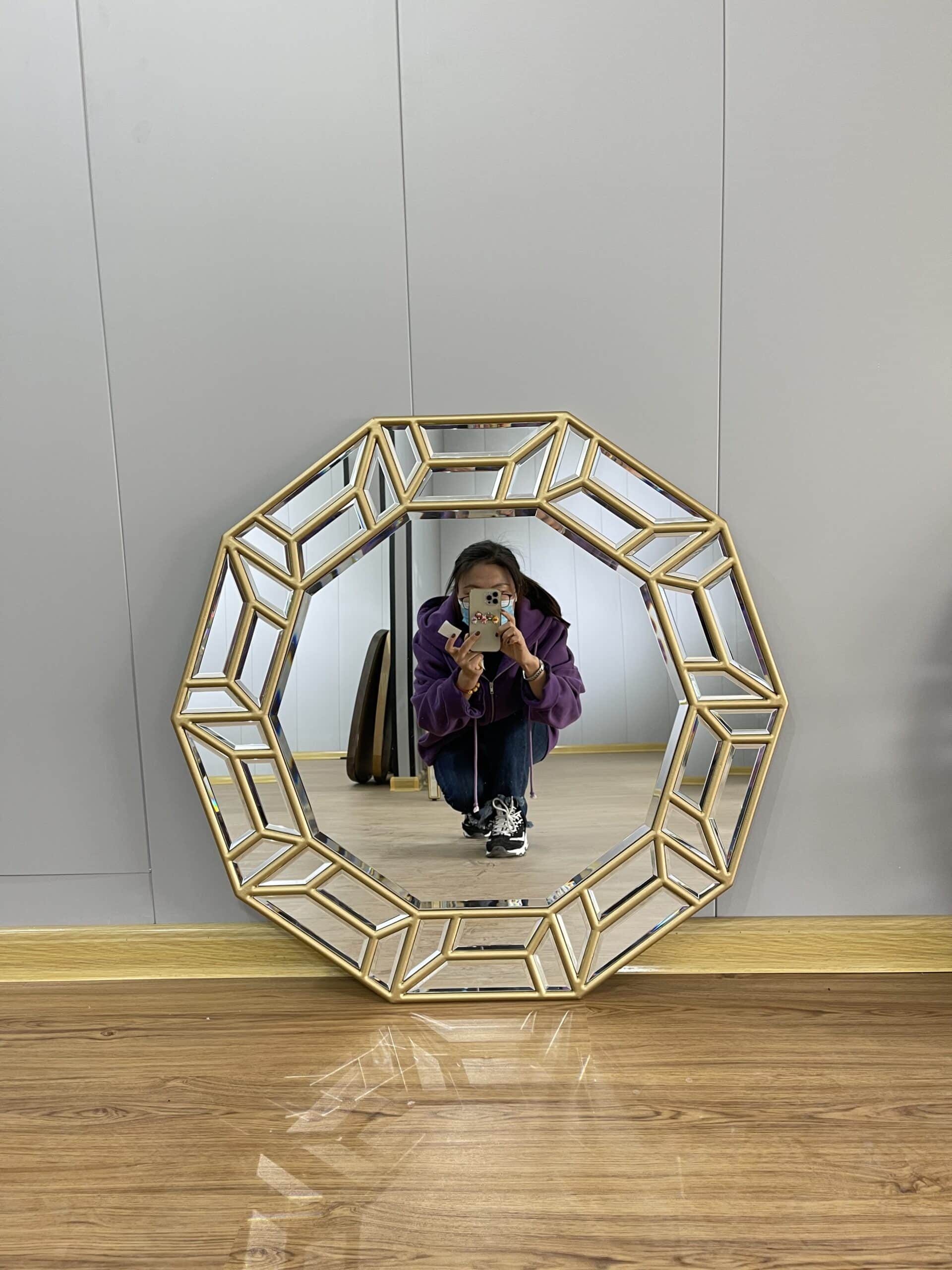 Besty Luxury Round Wall Mirror 80cm x 80cm Gold Decorative Frame