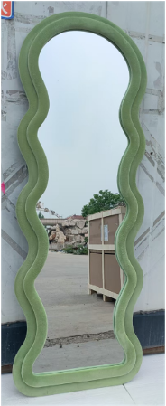 Modern Arched Wavy Velvet Full Length Mirror 160cm x 60cm Green Wall Mirror