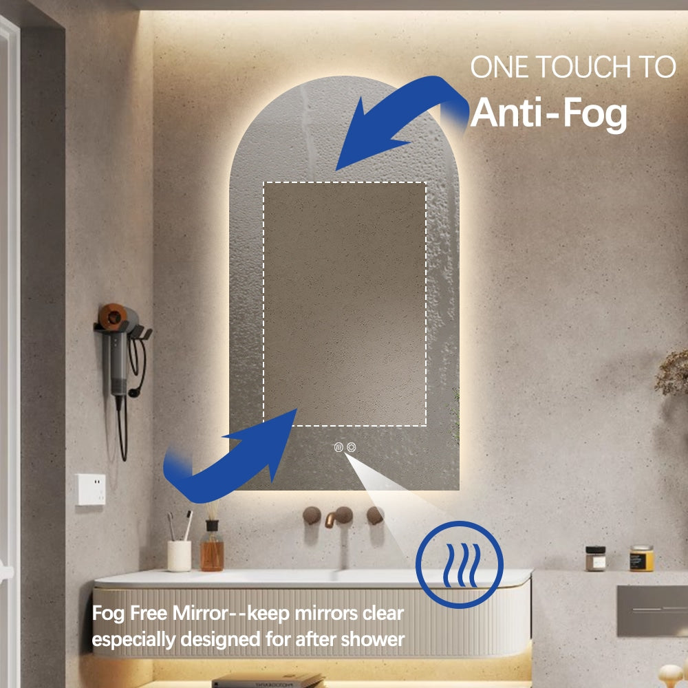 Arched LED Mirror 90cm x 50cm Frameless Backlit Dimmable Anti Fog Bathroom Vanity