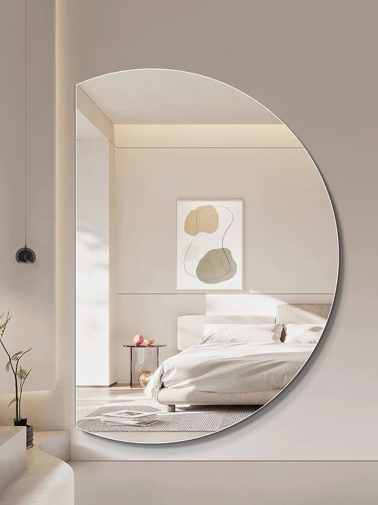 Left Cut Half Moon Wall Mirror 91cm x 130cm Frameless Decorative Mirror