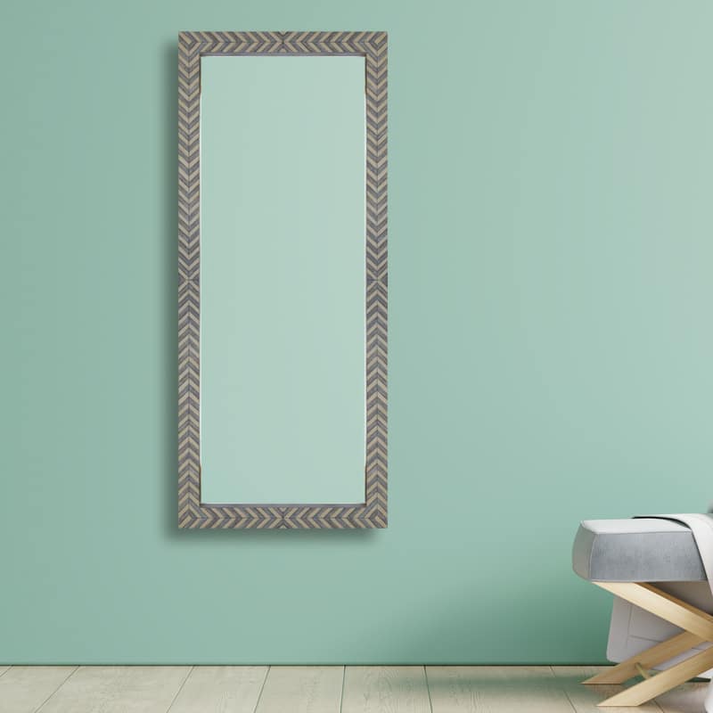 Zebra Fishbone Full Height Mirror 183cm x 76cm Brown Grey Wall Mount MDF Frame