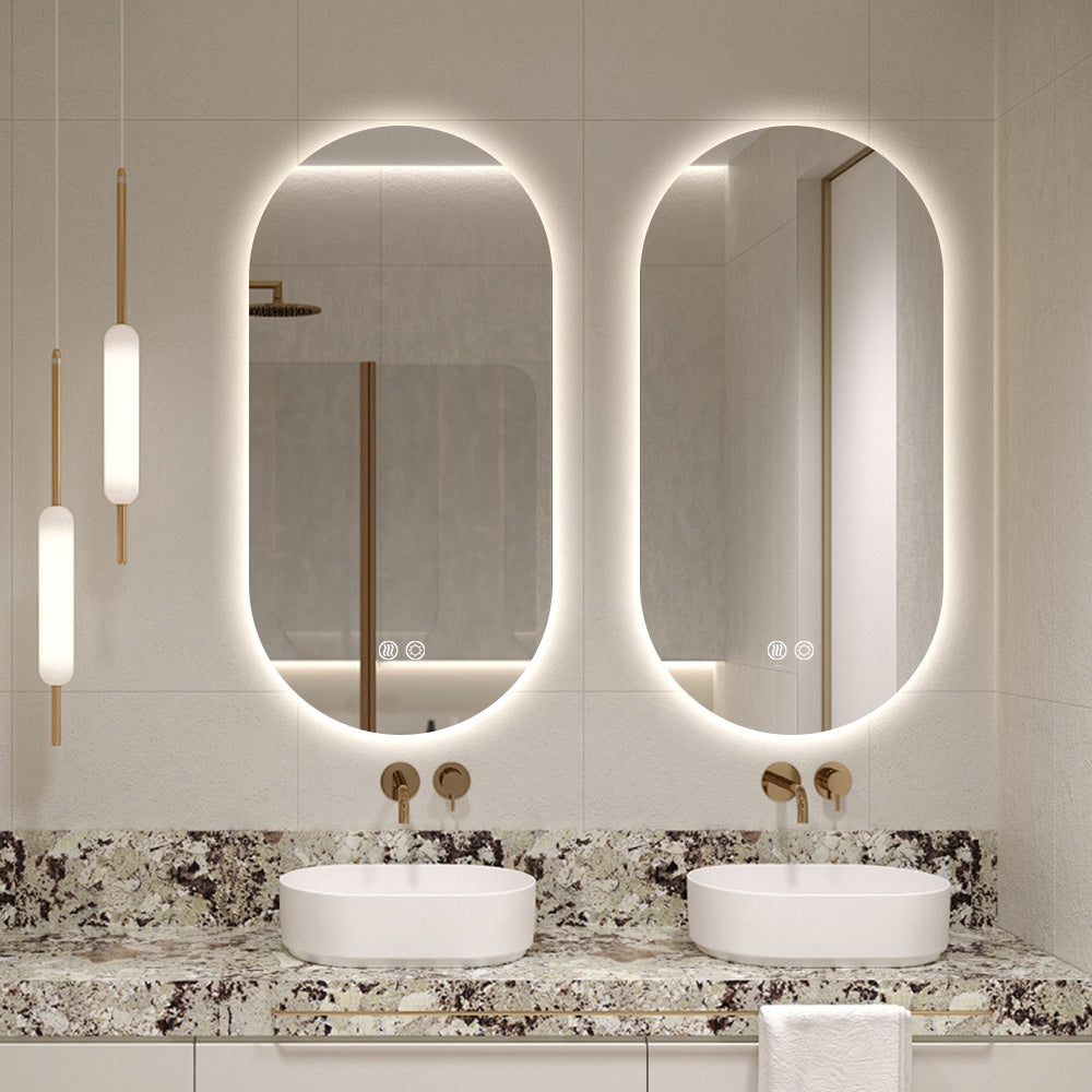 Oval LED Mirror 100cm x 50cm Frameless Backlit Defogger Dimmable