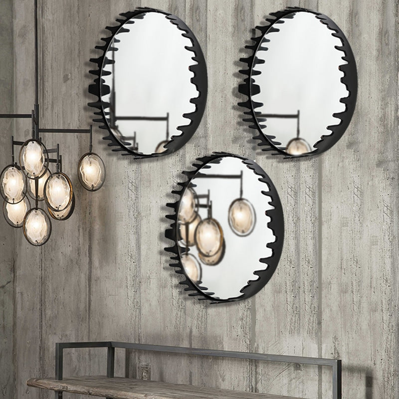 Black Round Wall Mirror 46cm Amaz Ultra Decorative Iron Frame for Modern Interiors