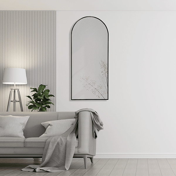 Arched Wall Mirror Black Aluminium Alloy Frame 50cm x 100cm Modern Full Body