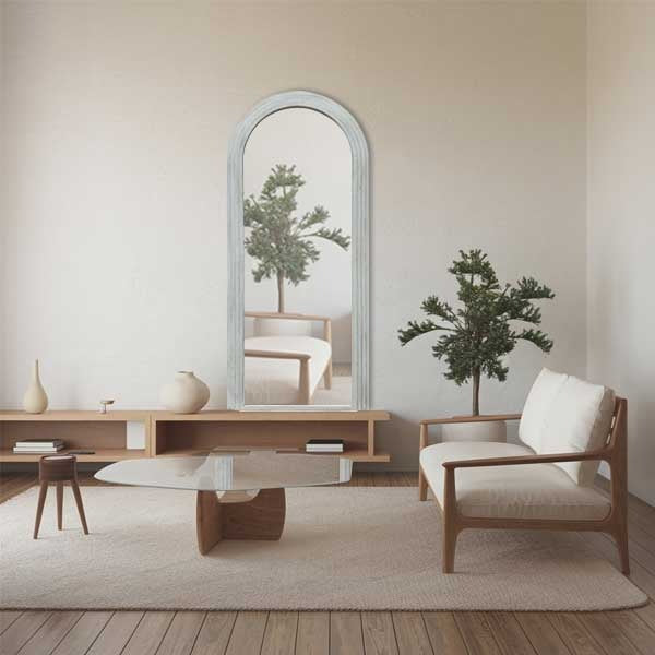 Besty Arched Wall Mirror 80cm x 180cm White Solid Wood Frame