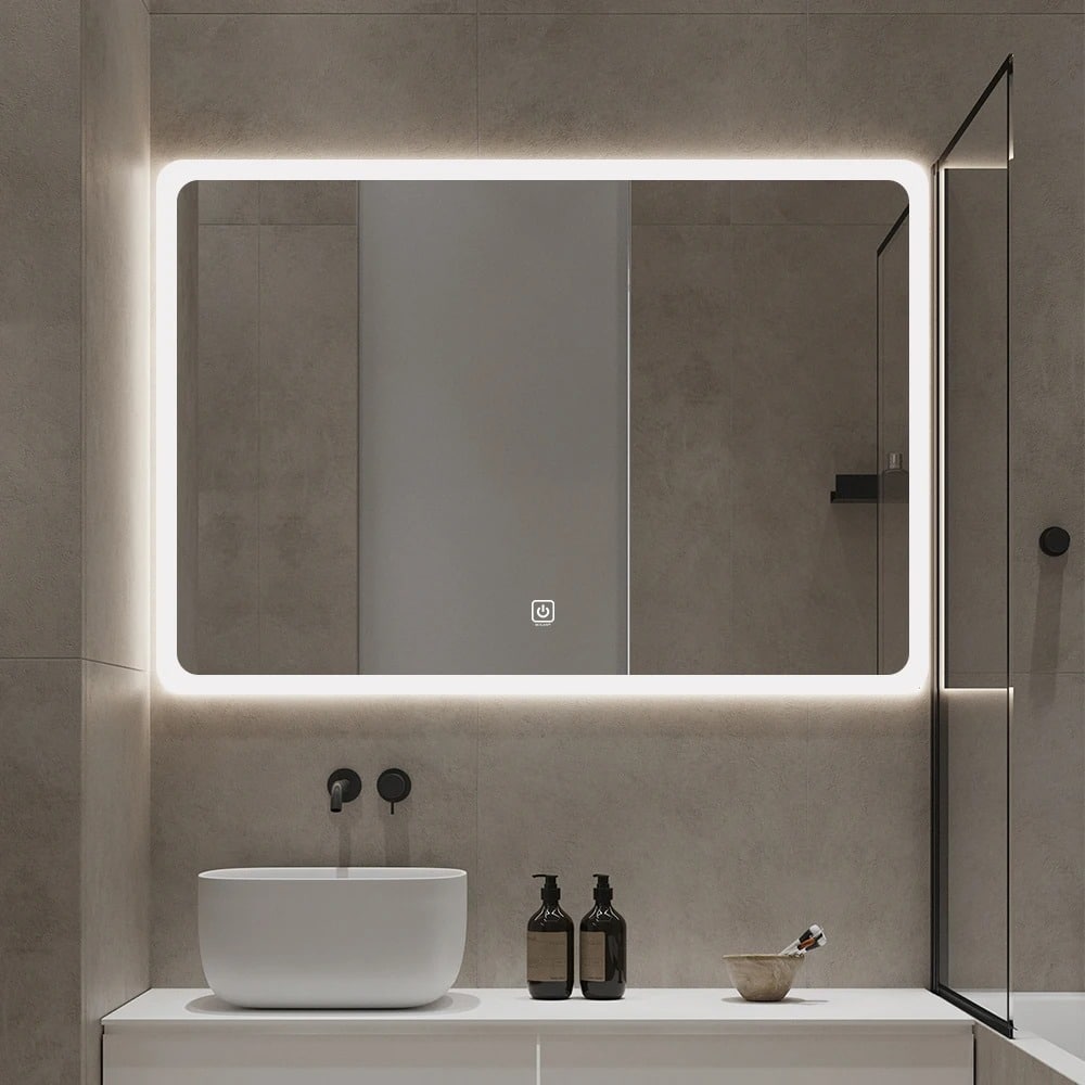 Rectangular LED Mirror 130cm  x 80cm Frameless Frosted Wall Mounted Bathroom Defogger Dimmable Touch Sensor