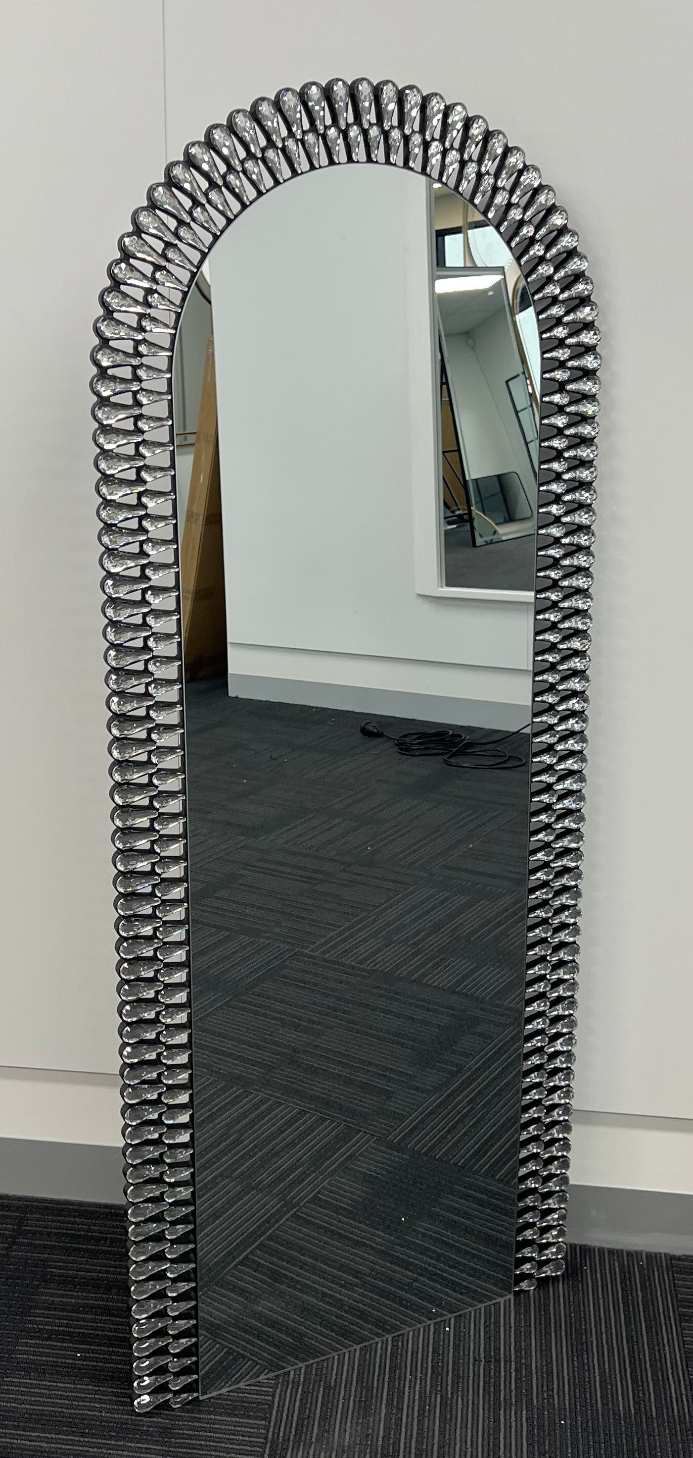 Diamond Water Drop Arch Wall Mirror 200cm x 100cm Silver Acrylic Frame