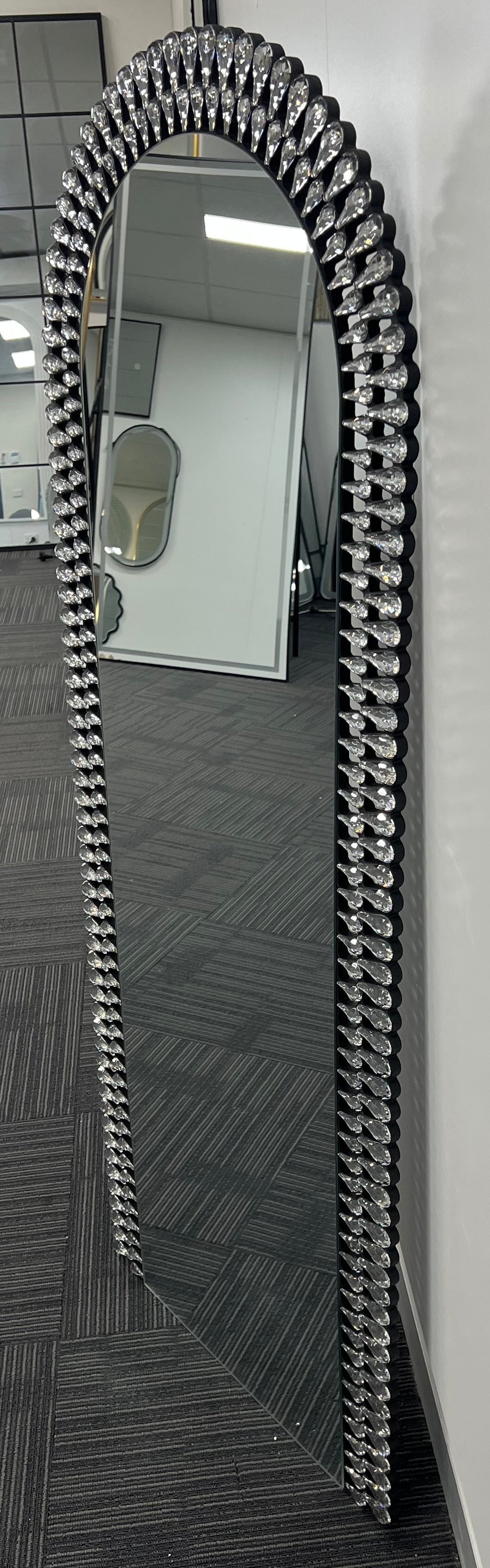 Diamond Water Drop Arch Wall Mirror 150cm x 60cm Silver Acrylic Frame