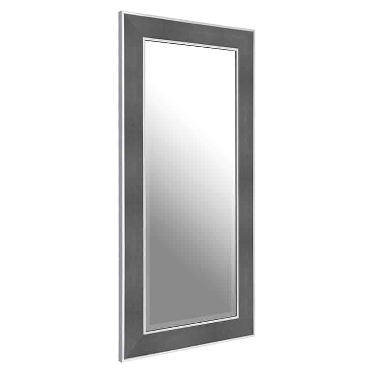Full Length Stainless Steel Mirror with Grey Leather Frame  183cm x 89cm Wall Mounted Floor Standing