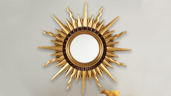 Round Vintage Sunburst Mirror 71cm Gold Wall Mount PU Frame