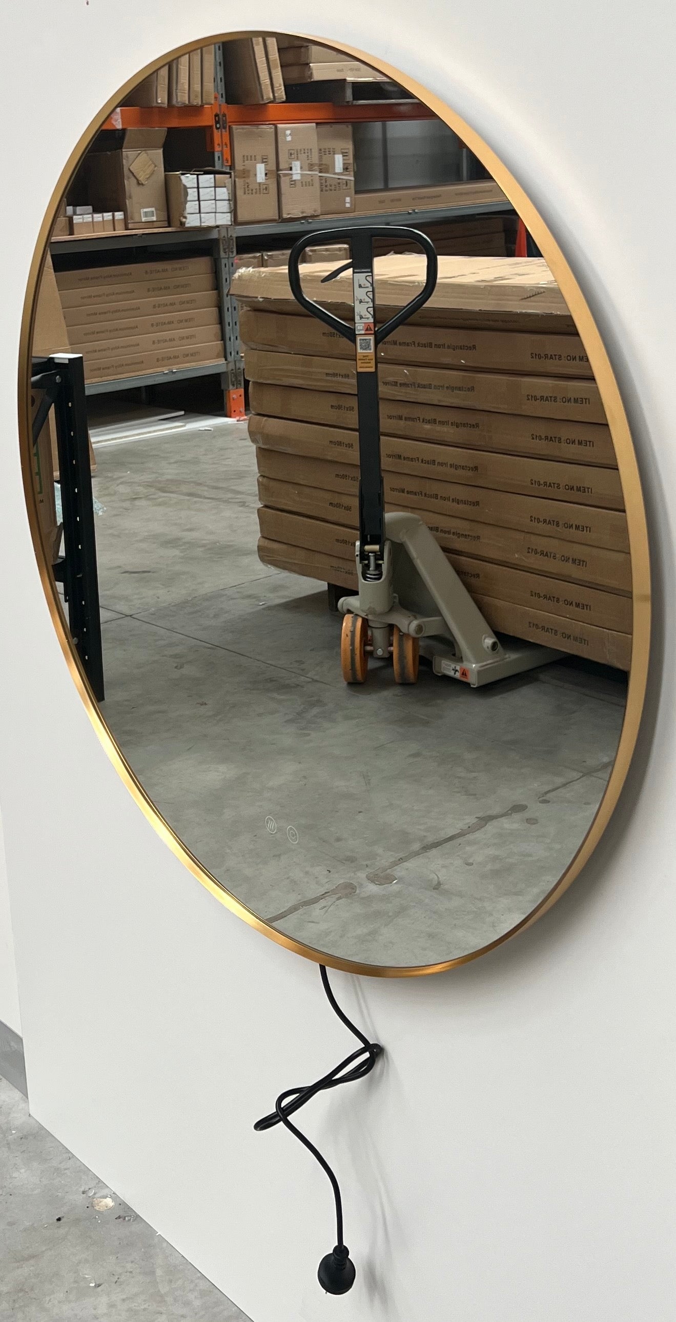 Round LED Mirror 90cm Gold Framed Backlit Defogger Dimmable