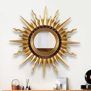 Round Vintage Sunburst Mirror 71cm Gold Wall Mount PU Frame