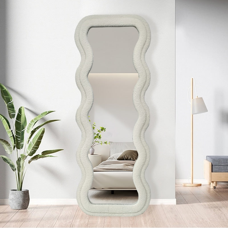 Modern Wavy Teddy Velvet Full Length Mirror 160cm x 60cm White Decorative Wall Mirror