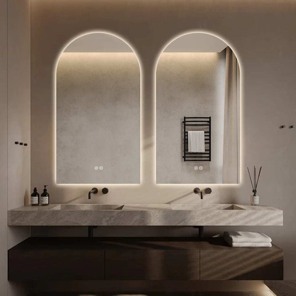 Arched LED Mirror 90cm x 50cm Frameless Backlit Dimmable Anti Fog Bathroom Vanity