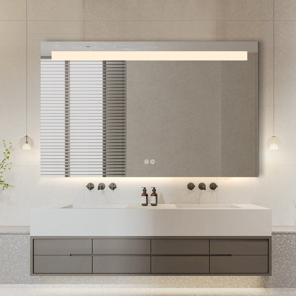 Rectangular LED Bathroom Mirror 60cm x 80cm Frameless Frosted Frontlit Top Strip