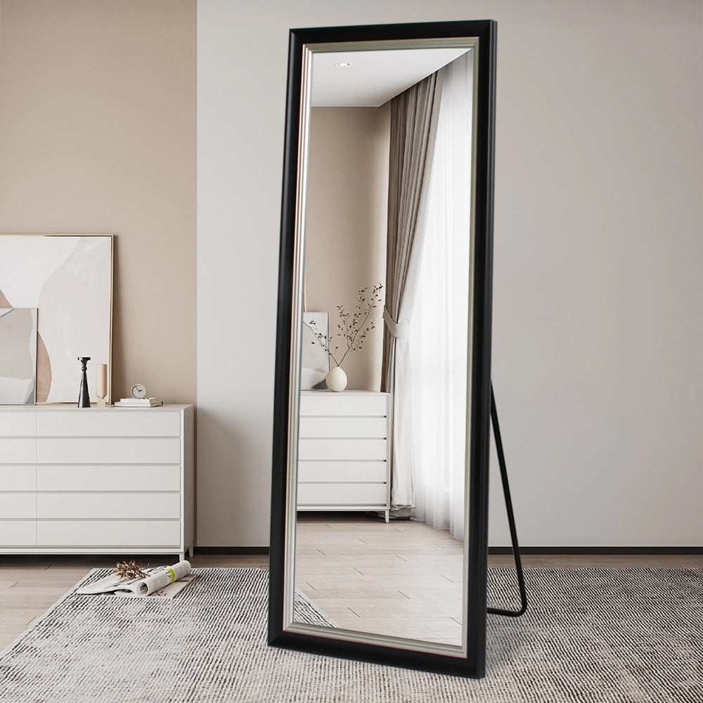 Rectangular Full Length Mirror 80cm x 180cm Black PS Frame Floor Standing Dressing Bedroom Mirror Modern Style