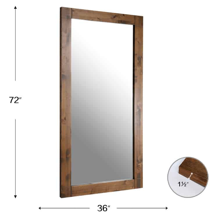 Nordic Full Length Rectangular Mirror 183cm x 91cm Yellow Brown Woodgrain Floor Mirror