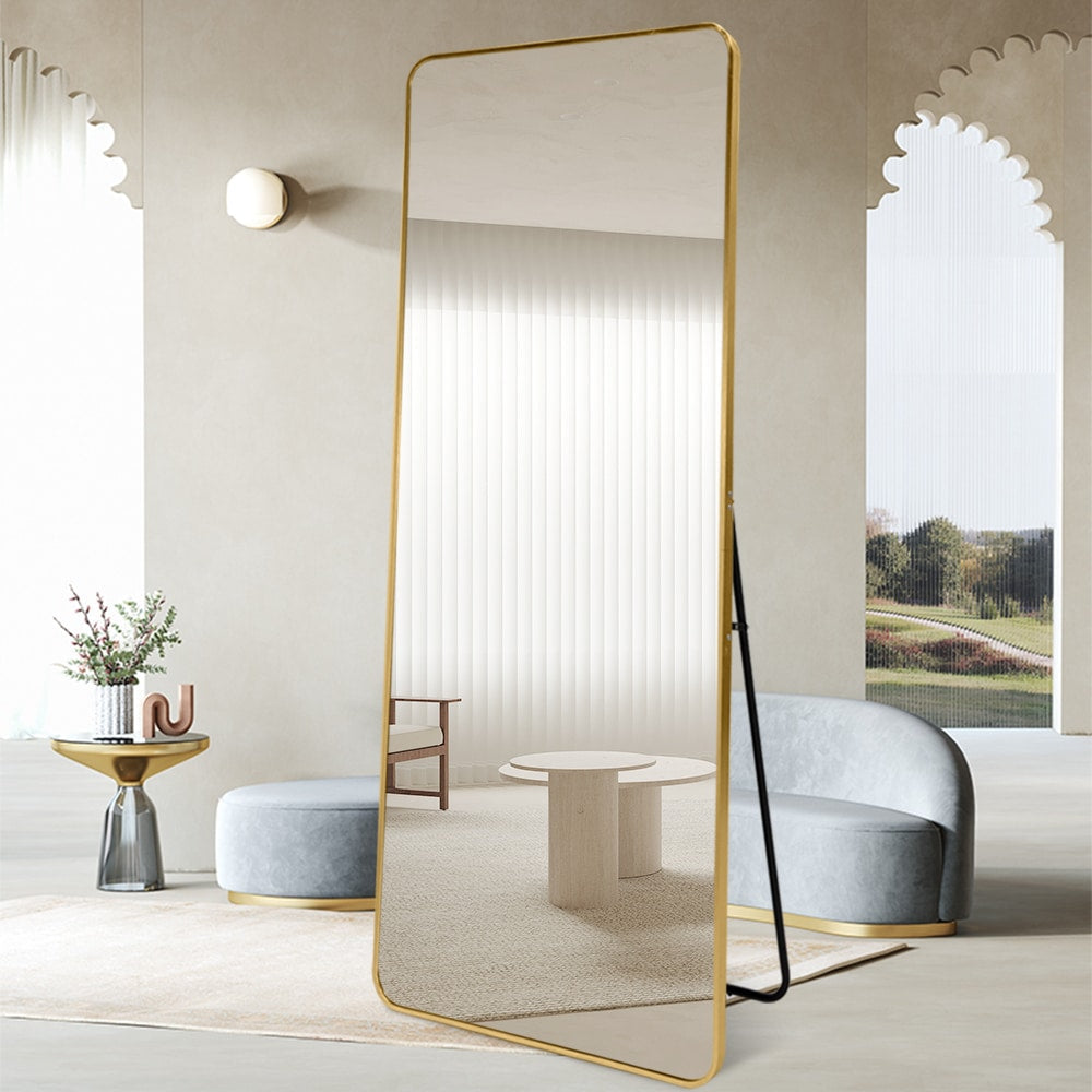 Modern Rounded Full Length Mirror 100x200cm Gold Frame Freestanding Rectangular Mirror