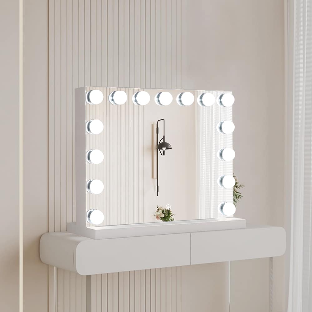 Rectangular Hollywood LED Makeup Mirror 46cm x 58cm Frontlit Touch Sensor Vanity Tabletop Beauty Mirror