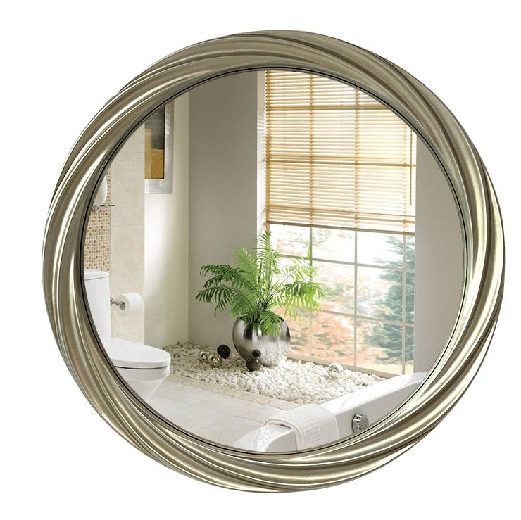 Luxury Antique Overlapping Round Mirror 80cm Silver French Style PU Frame Wall Décor
