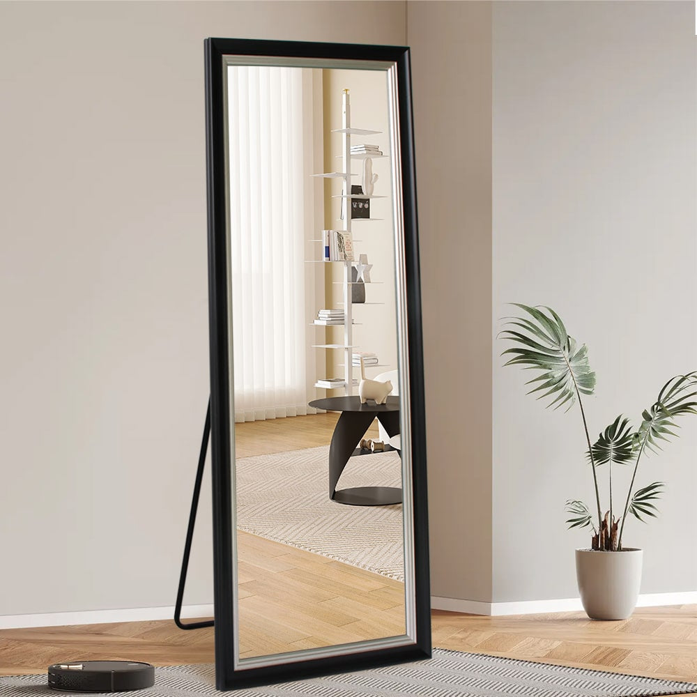 Rectangular Full Length Mirror 80cm x 180cm Black PS Frame Floor Standing Dressing Bedroom Mirror Modern Style