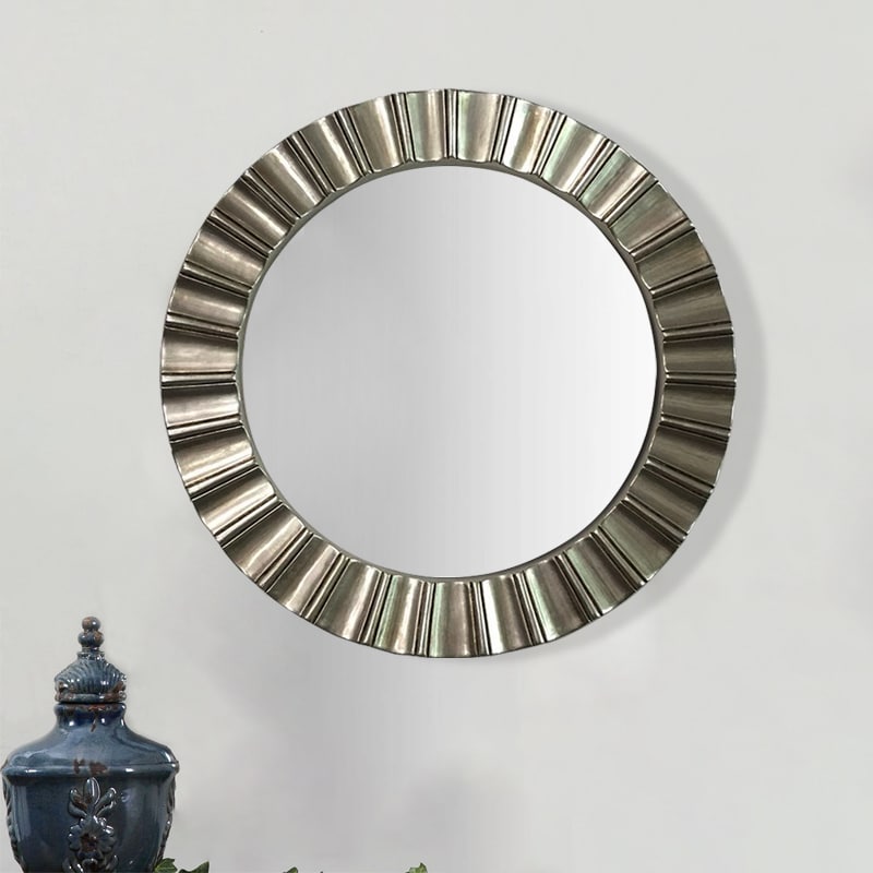 Round Modern Egypt Mirror 65cm Silver Wall Mount PU Frame Vintage Style