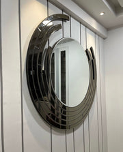 Besty Frameless Round Wall Mirror 90cm Black Minimalist Modern Décor