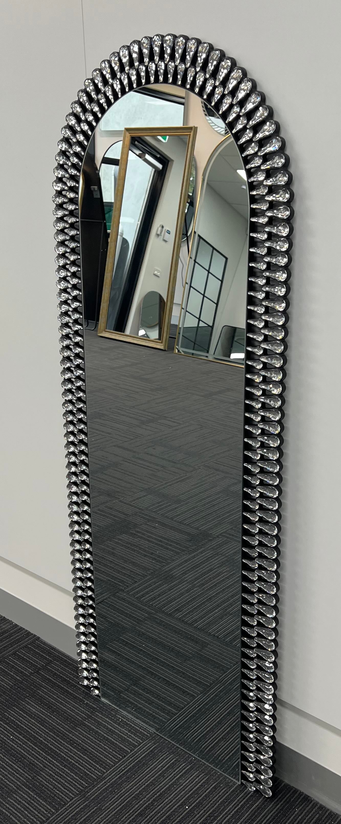 Diamond Water Drop Arch Wall Mirror 150cm x 60cm Silver Acrylic Frame