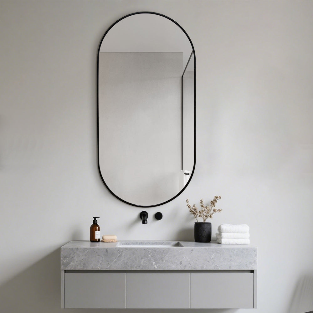 Oval Classic Wall Mirror 60cm x 120cm Black Aluminium Alloy Frame