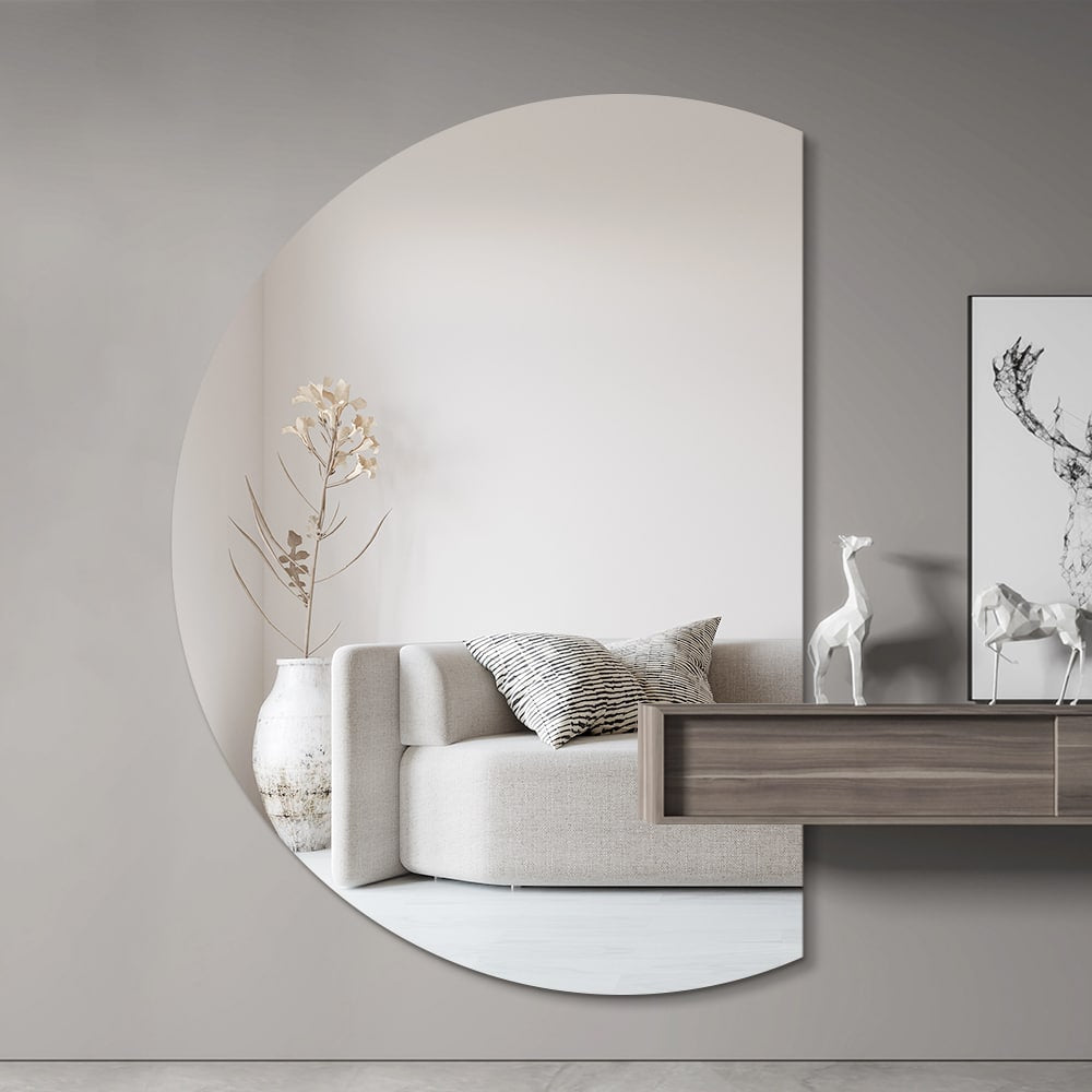 Right Cut Half Moon Wall Mirror 91cm x 130cm Frameless Decorative Mirror