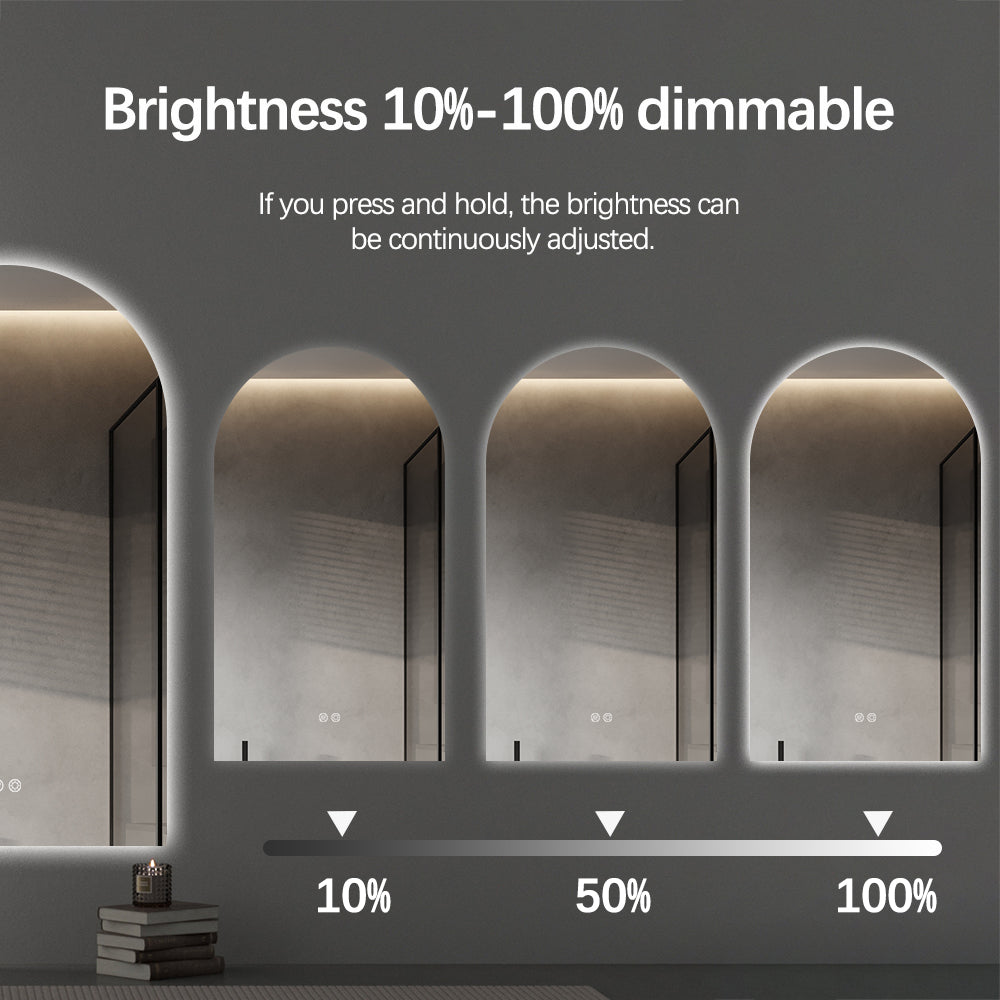 Arched LED Mirror 90cm x 50cm Frameless Backlit Dimmable Anti Fog Bathroom Vanity