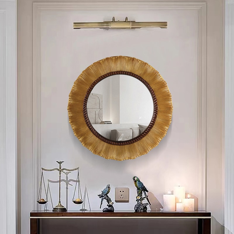 Round Cleopatra Sunburst Mirror 65cm Gold Wall Mount Antique PU Frame