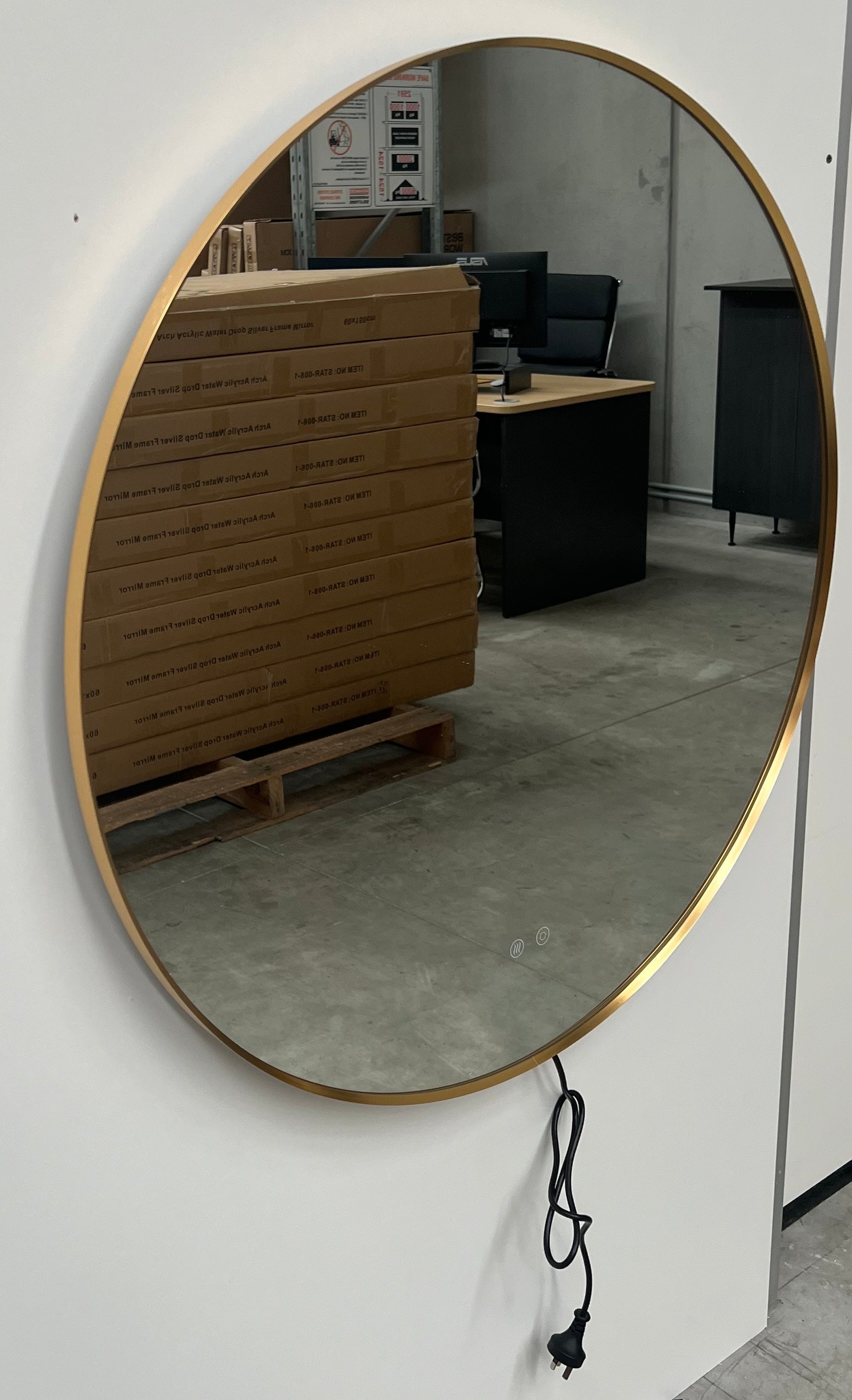 Round LED Mirror 90cm Gold Framed Backlit Defogger Dimmable